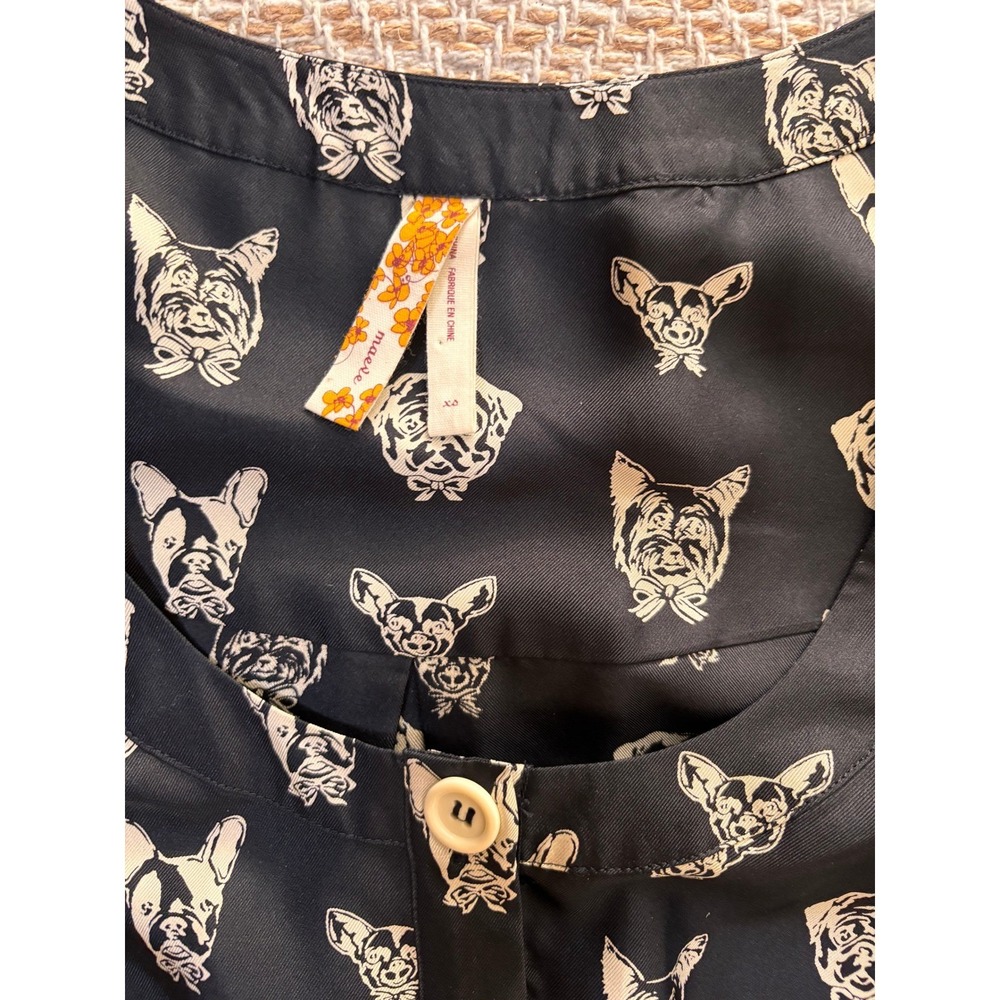 Maeve‎ Silk Dog Print Shirt Dress Womens XS Black Excellent Belted Midi Pocket - Picture 5 of 10